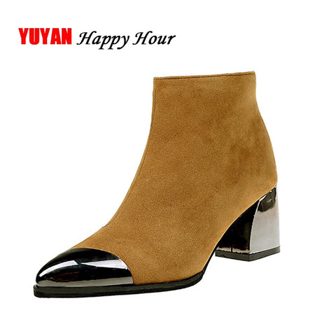 Square Heel Boots Women Winter Chelsea Boots Warm Shoes Pointed toe Sexy Ladies High Heels Boots Women's Ankle Botas A350