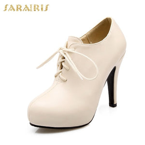 SARAIRIS New Plus size 34-43 autumn lace up platform booties Pumps women's Shoes Woman High Heels OL Lady Shoes ankle boots