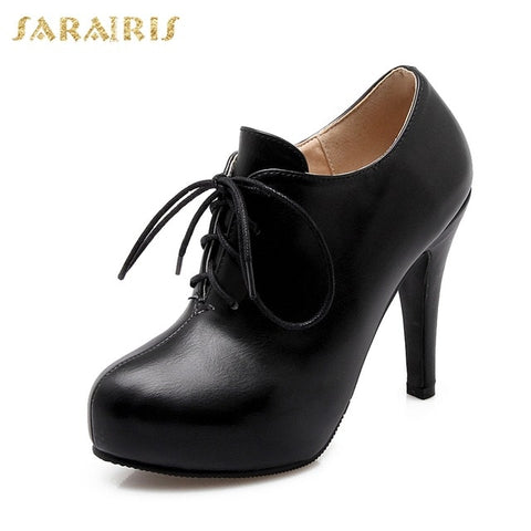 SARAIRIS New Plus size 34-43 autumn lace up platform booties Pumps women's Shoes Woman High Heels OL Lady Shoes ankle boots