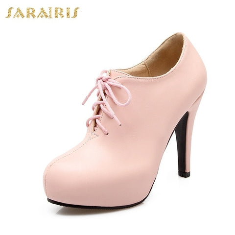 SARAIRIS New Plus size 34-43 autumn lace up platform booties Pumps women's Shoes Woman High Heels OL Lady Shoes ankle boots