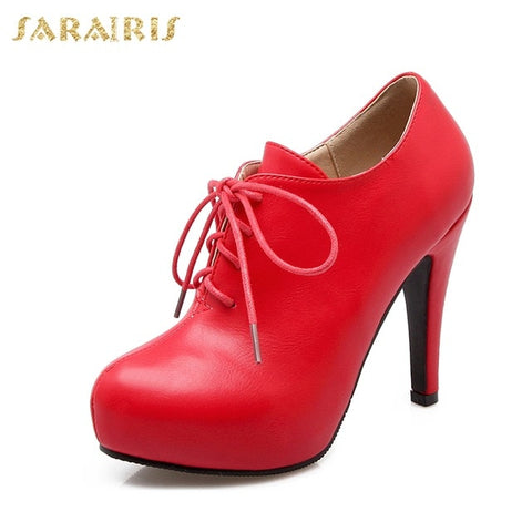 SARAIRIS New Plus size 34-43 autumn lace up platform booties Pumps women's Shoes Woman High Heels OL Lady Shoes ankle boots