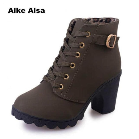 Plus Size 35-43 Winter Casual Women Pumps Warm Ankle Boots Waterproof High Heels Snow Martin Shoes Botas  Patent  Botas Muje A05