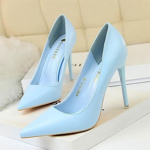 BIGTREE Soft Leather Shallow Fashion Women's High Heels Shoes Candy Colors Pointed Toe Women Pumps Show Thin Female Office Shoe