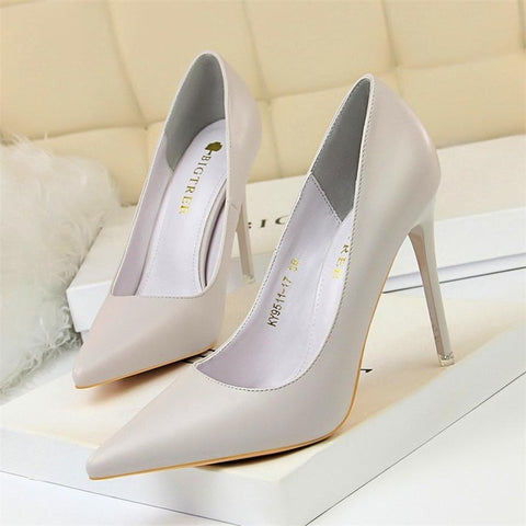 BIGTREE Soft Leather Shallow Fashion Women's High Heels Shoes Candy Colors Pointed Toe Women Pumps Show Thin Female Office Shoe