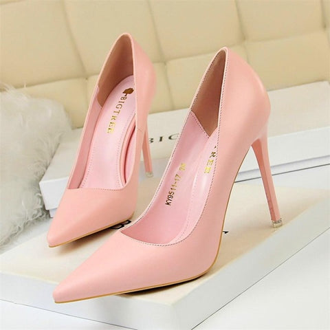 BIGTREE Soft Leather Shallow Fashion Women's High Heels Shoes Candy Colors Pointed Toe Women Pumps Show Thin Female Office Shoe