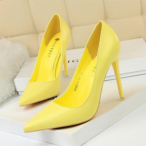 BIGTREE Soft Leather Shallow Fashion Women's High Heels Shoes Candy Colors Pointed Toe Women Pumps Show Thin Female Office Shoe