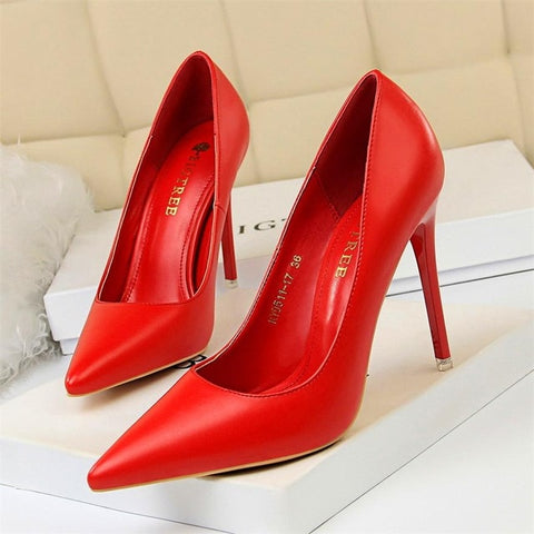 BIGTREE Soft Leather Shallow Fashion Women's High Heels Shoes Candy Colors Pointed Toe Women Pumps Show Thin Female Office Shoe