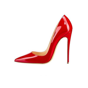 GENSHUO Women Pumps Red Lacquer Patent Leather High Heels Shoes for Wedding Party Sexy Stiletto Heels Pointed Toe 10 12cm