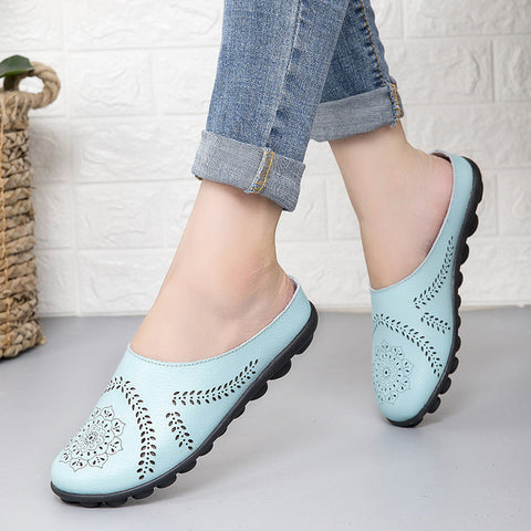 Plardin Cow Muscle Ballet Summer Flower Print Women Genuine Leather Shoes Woman Flat Flexible Nurse Peas Loafer Flats Appliquesm