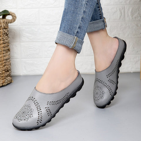 Plardin Cow Muscle Ballet Summer Flower Print Women Genuine Leather Shoes Woman Flat Flexible Nurse Peas Loafer Flats Appliquesm