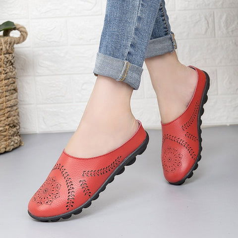 Plardin Cow Muscle Ballet Summer Flower Print Women Genuine Leather Shoes Woman Flat Flexible Nurse Peas Loafer Flats Appliquesm