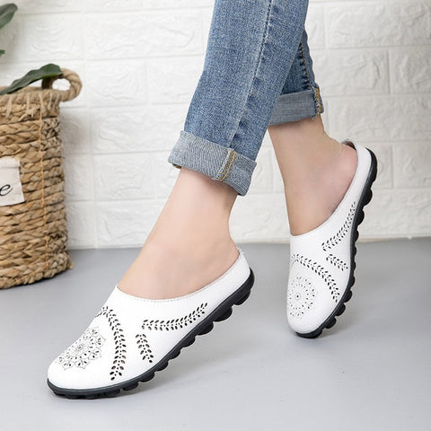 Plardin Cow Muscle Ballet Summer Flower Print Women Genuine Leather Shoes Woman Flat Flexible Nurse Peas Loafer Flats Appliquesm