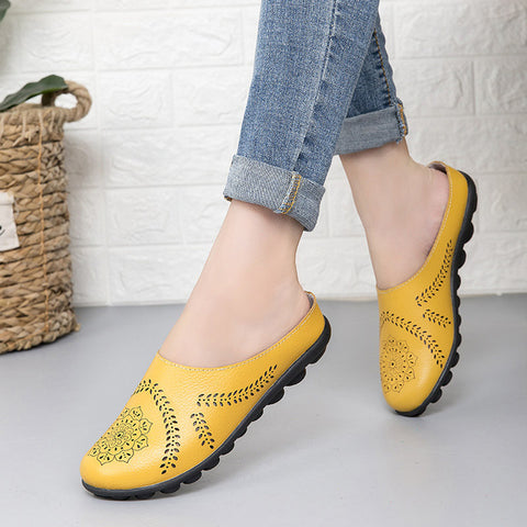 Plardin Cow Muscle Ballet Summer Flower Print Women Genuine Leather Shoes Woman Flat Flexible Nurse Peas Loafer Flats Appliquesm