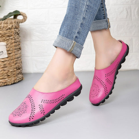 Plardin Cow Muscle Ballet Summer Flower Print Women Genuine Leather Shoes Woman Flat Flexible Nurse Peas Loafer Flats Appliquesm