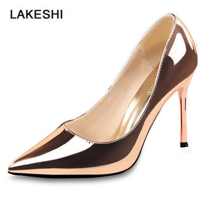 Women Pumps Pointed Toe Women High Heels Shoes Gold Silver Patent Leather Women Wedding Shoes Heels Ladies Shoes