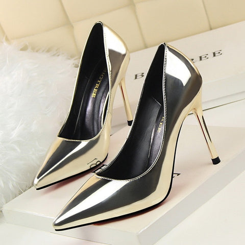 Women Pumps Pointed Toe Women High Heels Shoes Gold Silver Patent Leather Women Wedding Shoes Heels Ladies Shoes