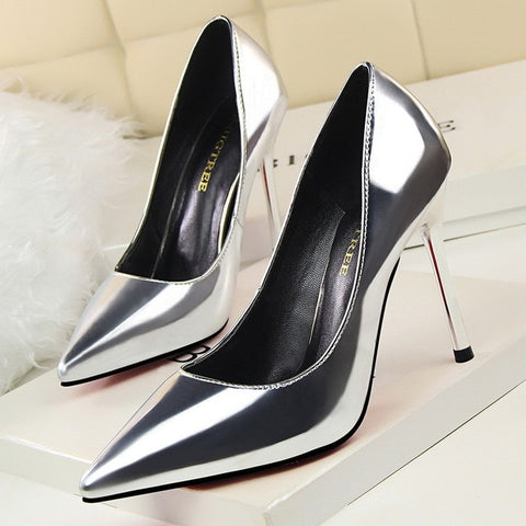 Women Pumps Pointed Toe Women High Heels Shoes Gold Silver Patent Leather Women Wedding Shoes Heels Ladies Shoes