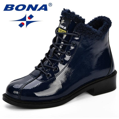 BONA New Women Snow Boots Platform Warm Plush Classic High Top Round Toe Flat Comfortable Casual Shoes Sneakers Zapatos De Mujer