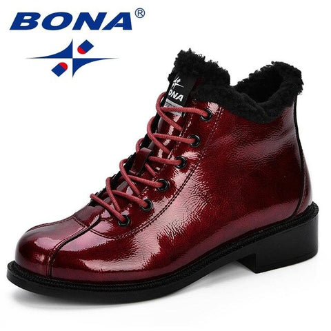 BONA New Women Snow Boots Platform Warm Plush Classic High Top Round Toe Flat Comfortable Casual Shoes Sneakers Zapatos De Mujer