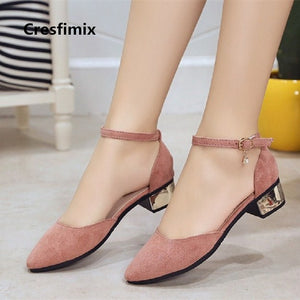 Women Fashion Comfortable Spring & Summer Pink Square Low Heel Shoes Lady Casual Pointed Toe Comfy Black High Heel Shoes E317