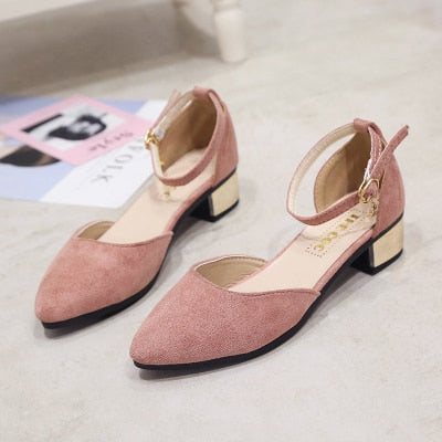 Women Fashion Comfortable Spring & Summer Pink Square Low Heel Shoes Lady Casual Pointed Toe Comfy Black High Heel Shoes E317