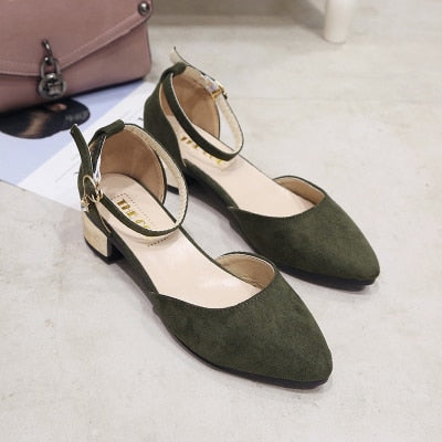 Women Fashion Comfortable Spring & Summer Pink Square Low Heel Shoes Lady Casual Pointed Toe Comfy Black High Heel Shoes E317