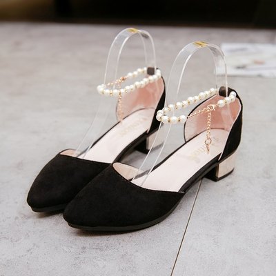 Women Fashion Comfortable Spring & Summer Pink Square Low Heel Shoes Lady Casual Pointed Toe Comfy Black High Heel Shoes E317