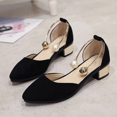 Women Fashion Comfortable Spring & Summer Pink Square Low Heel Shoes Lady Casual Pointed Toe Comfy Black High Heel Shoes E317