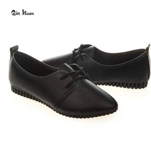 Qin Kuan New Spring Women Shoes  Pointed Toe Plus Size 35-39 Ladies  Women PU Leather Flat Doug Shoes