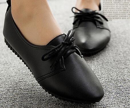 Qin Kuan New Spring Women Shoes  Pointed Toe Plus Size 35-39 Ladies  Women PU Leather Flat Doug Shoes