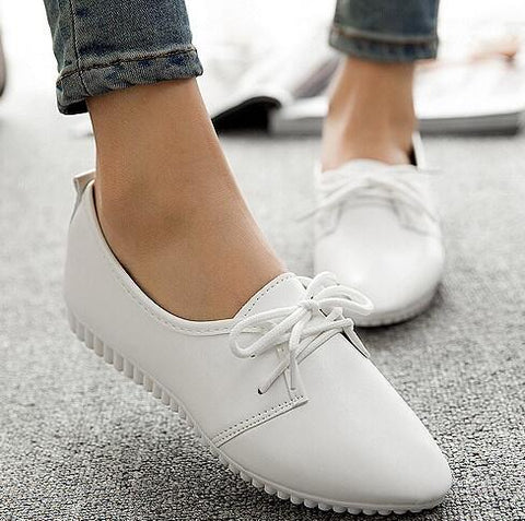 Qin Kuan New Spring Women Shoes  Pointed Toe Plus Size 35-39 Ladies  Women PU Leather Flat Doug Shoes