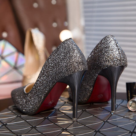 2019 Spring glitter gold high-heeled shoes pointed with silver fine with women's shoes bridesmaid wedding shoes Mujer s019