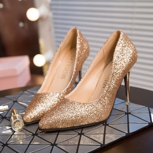 2019 Spring glitter gold high-heeled shoes pointed with silver fine with women's shoes bridesmaid wedding shoes Mujer s019