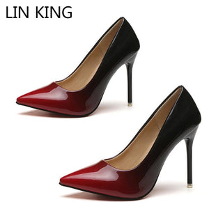 LIN KING Big Size Fashion Thin Heel Women Pumps Pointed Toe Office Ladies High Heel Shoes Sexy Nightclub Party Wedding Shoes