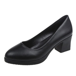 Rimocy office lady classic black leather pumps 2019 spring 5cm square heels slip on working shoes woman casual all match sandals