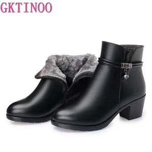 GKTINOO 2019 NEW Fashion Soft Leather Women Ankle Boots High Heels Zipper Shoes Warm Fur Winter Boots for Women Plus Size 35-43