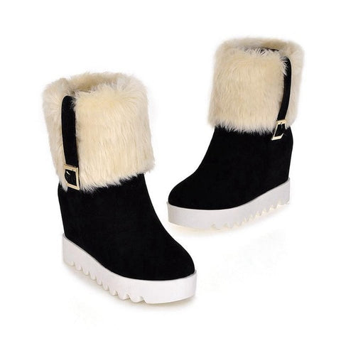 ASILETO Fur ankle boots heels women Hidden wedge Platform boots winter shoes woman bota feminina footwear buckle slip on QA4098