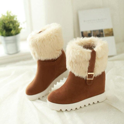 ASILETO Fur ankle boots heels women Hidden wedge Platform boots winter shoes woman bota feminina footwear buckle slip on QA4098