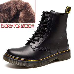 QUANZIXUAN Genuine Leather Women Boots Dr Ankle Boots Winter Work Safeti Boots Solid Ankle Boots Female Punk Women Shoe Size 46