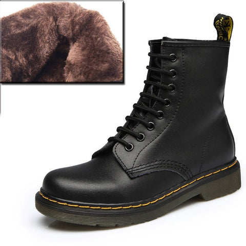 QUANZIXUAN Genuine Leather Women Boots Dr Ankle Boots Winter Work Safeti Boots Solid Ankle Boots Female Punk Women Shoe Size 46