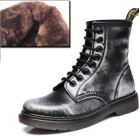 QUANZIXUAN Genuine Leather Women Boots Dr Ankle Boots Winter Work Safeti Boots Solid Ankle Boots Female Punk Women Shoe Size 46