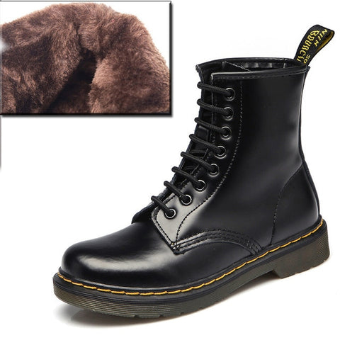 QUANZIXUAN Genuine Leather Women Boots Dr Ankle Boots Winter Work Safeti Boots Solid Ankle Boots Female Punk Women Shoe Size 46