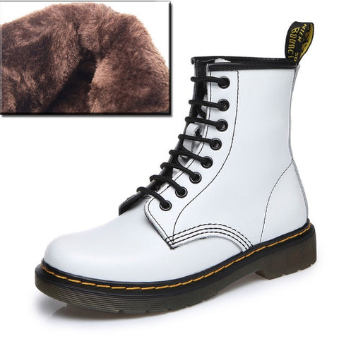 QUANZIXUAN Genuine Leather Women Boots Dr Ankle Boots Winter Work Safeti Boots Solid Ankle Boots Female Punk Women Shoe Size 46