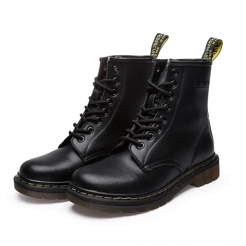 QUANZIXUAN Genuine Leather Women Boots Dr Ankle Boots Winter Work Safeti Boots Solid Ankle Boots Female Punk Women Shoe Size 46