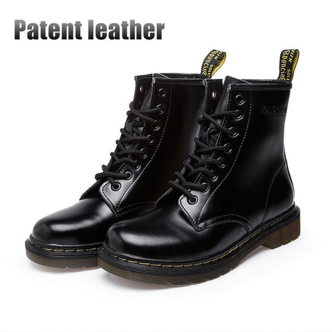 QUANZIXUAN Genuine Leather Women Boots Dr Ankle Boots Winter Work Safeti Boots Solid Ankle Boots Female Punk Women Shoe Size 46