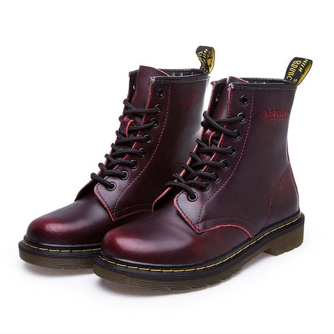 QUANZIXUAN Genuine Leather Women Boots Dr Ankle Boots Winter Work Safeti Boots Solid Ankle Boots Female Punk Women Shoe Size 46