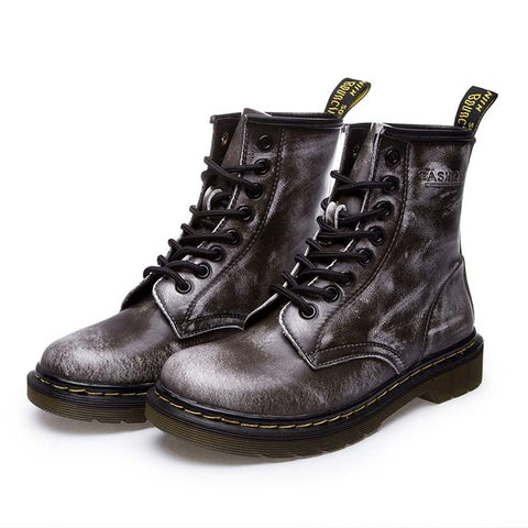 QUANZIXUAN Genuine Leather Women Boots Dr Ankle Boots Winter Work Safeti Boots Solid Ankle Boots Female Punk Women Shoe Size 46