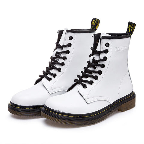 QUANZIXUAN Genuine Leather Women Boots Dr Ankle Boots Winter Work Safeti Boots Solid Ankle Boots Female Punk Women Shoe Size 46