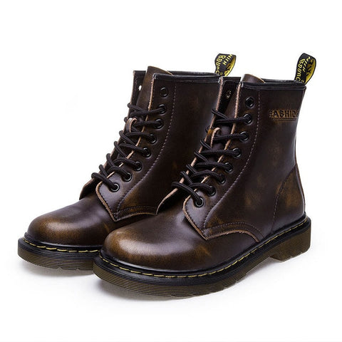 QUANZIXUAN Genuine Leather Women Boots Dr Ankle Boots Winter Work Safeti Boots Solid Ankle Boots Female Punk Women Shoe Size 46