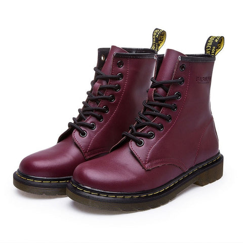 QUANZIXUAN Genuine Leather Women Boots Dr Ankle Boots Winter Work Safeti Boots Solid Ankle Boots Female Punk Women Shoe Size 46